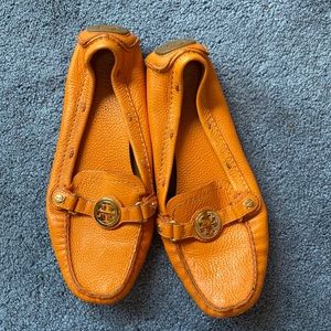 TORY BURCH Harrison Leather Moccasins Driving Shoes Loafers Orange Women's 9M
